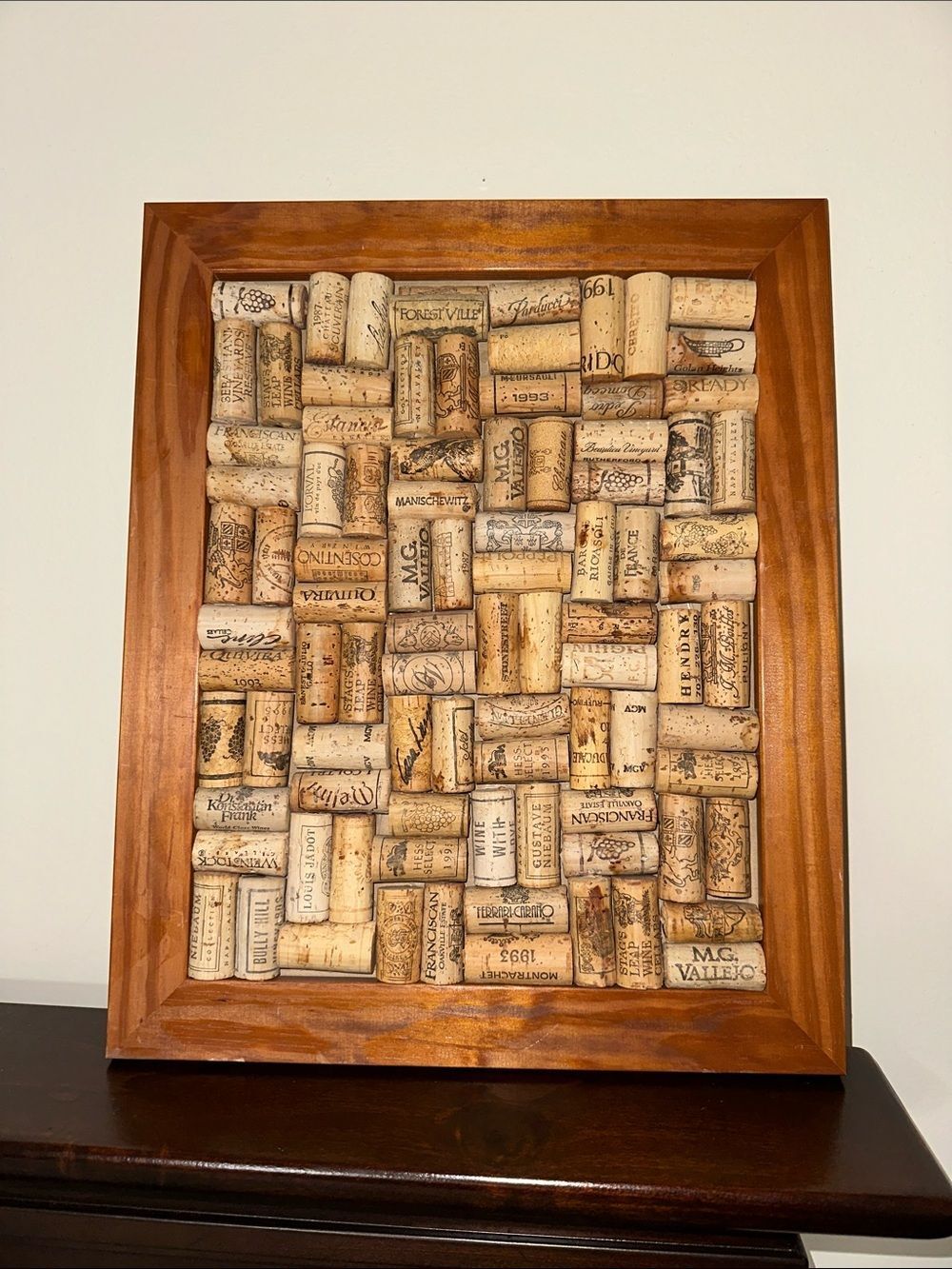 Handcrafted Cork Bottle Stopper Lined Wooden Frame